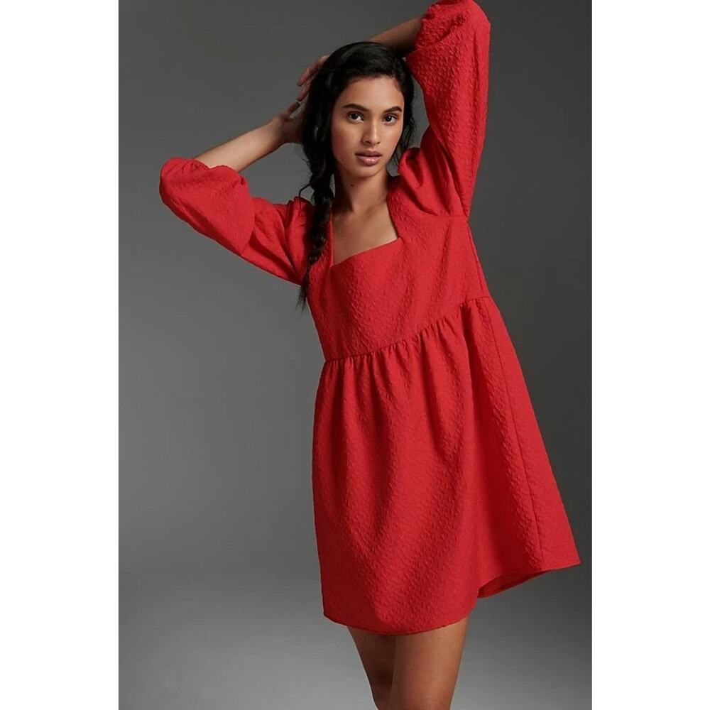 Anthropologie Amadi Esther Mini Dress in Bright Red Womens Textured Small